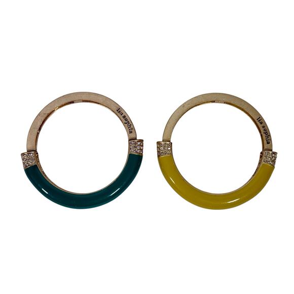 3/$20 Lia Sophia Set 2 Women's Goldtone & Enamel Rhinestones Chromatic Blacelets - Picture 2 of 8